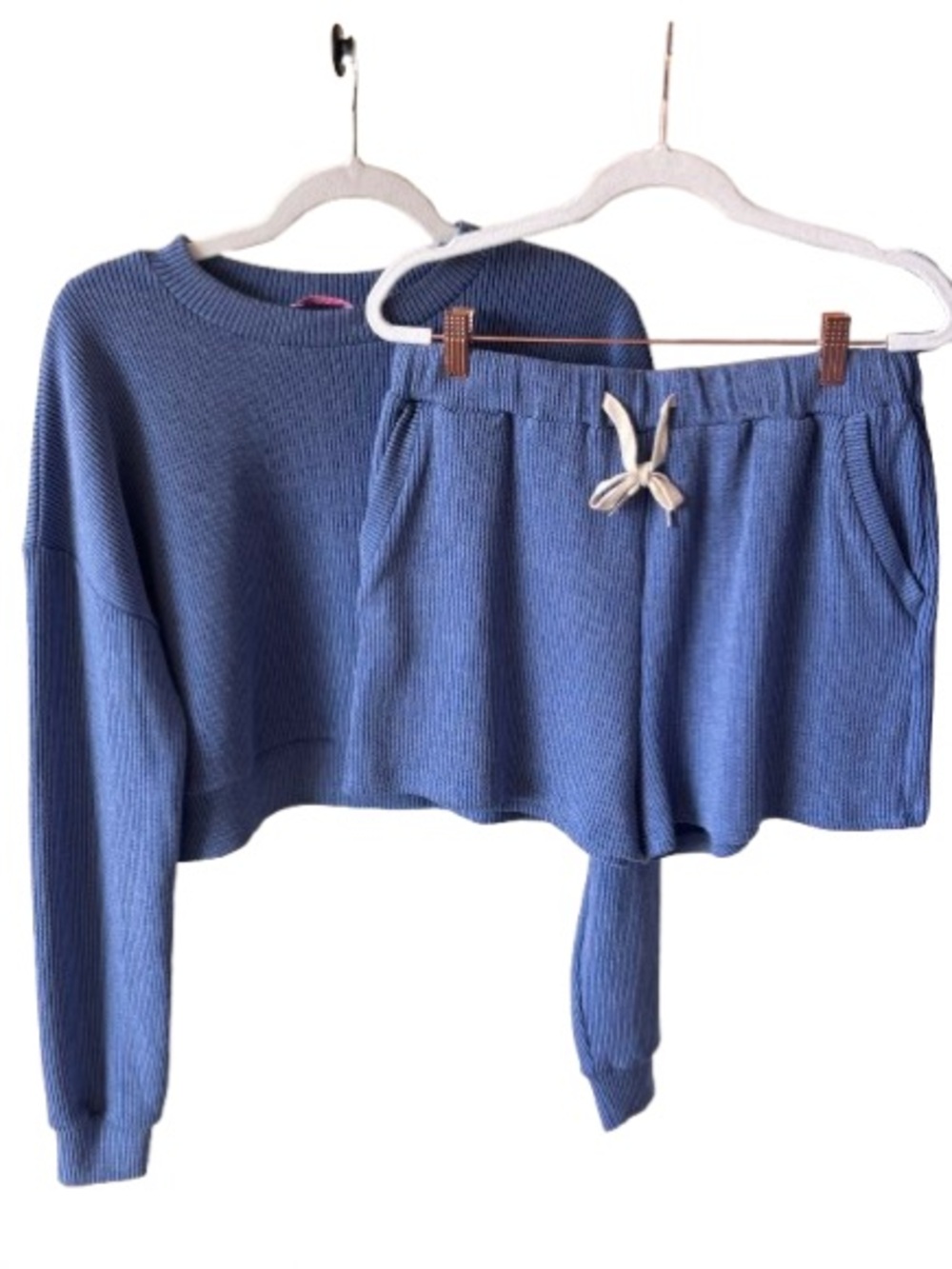 Pink Lily Ribbed Knit Lounge Set in Dusty Blue Size S, M